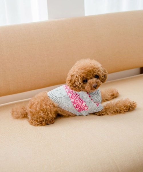 ROPE' PICNIC(ロペピクニック)の「【DOG】リンクコーデ/ジャガードケーブルボーダーニットプルオーバー(ペットウェア・レディース・ベージュ/グレー・M size/L/M/S)」の11枚目の写真