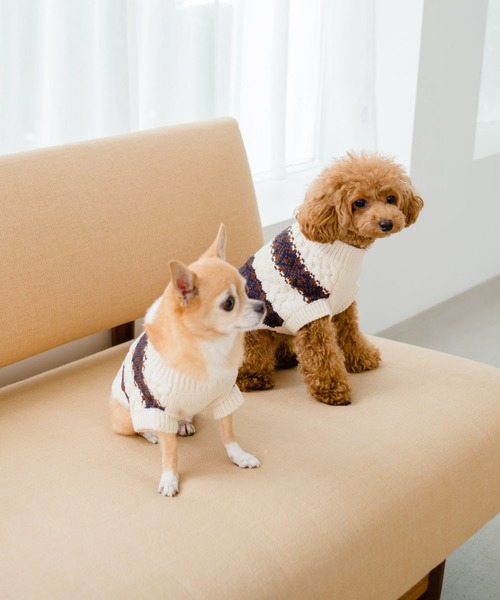ROPE' PICNIC(ロペピクニック)の「【DOG】リンクコーデ/ジャガードケーブルボーダーニットプルオーバー(ペットウェア・レディース・ベージュ/グレー・M size/L/M/S)」の15枚目の写真