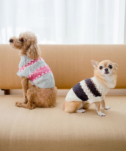 ROPE' PICNIC(ロペピクニック)の「【DOG】リンクコーデ/ジャガードケーブルボーダーニットプルオーバー(ペットウェア・レディース・ベージュ/グレー・M size/L/M/S)」の9枚目の写真