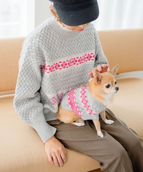 ROPE' PICNIC(ロペピクニック)の「【DOG】リンクコーデ/ジャガードケーブルボーダーニットプルオーバー(ペットウェア・レディース・ベージュ/グレー・M size/L/M/S)」の7枚目の写真