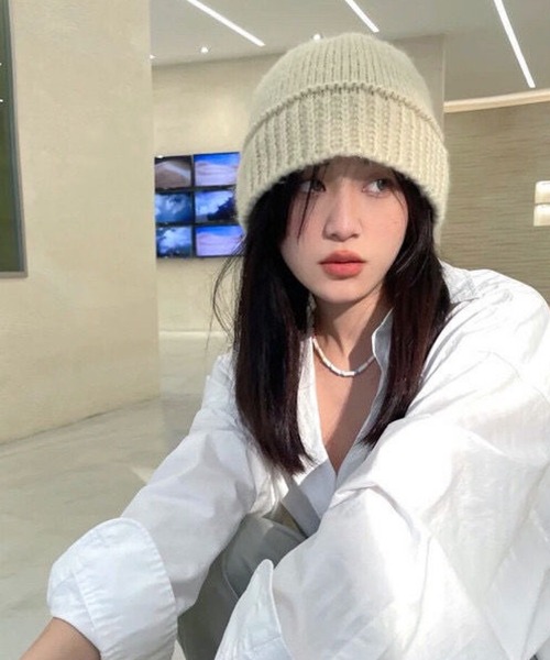 shopnikoniko（ショップニコニコ）の「ニット帽 ビーニー 韓国 ストリート バケハ ニット バケットハット 大きめ   ニットキャップ（ニットキャップ/ビーニー・レディース・ホワイト/ブラック/グレー・フリー）」の17枚目の写真