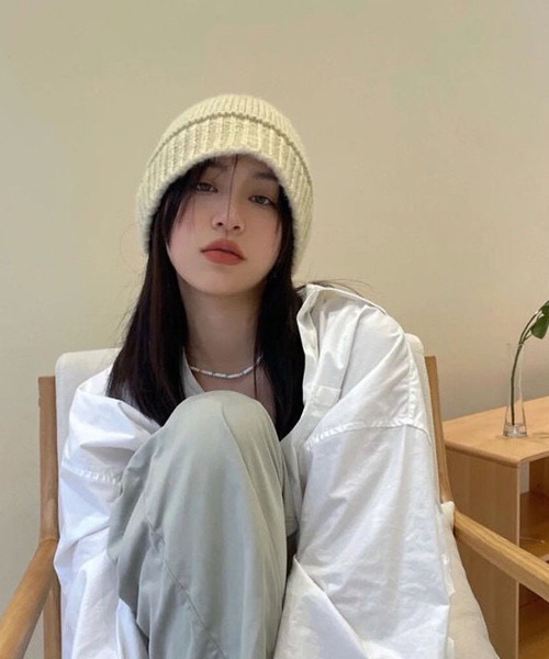 shopnikoniko（ショップニコニコ）の「ニット帽 ビーニー 韓国 ストリート バケハ ニット バケットハット 大きめ   ニットキャップ（ニットキャップ/ビーニー・レディース・ホワイト/ブラック/グレー・フリー）」の16枚目の写真