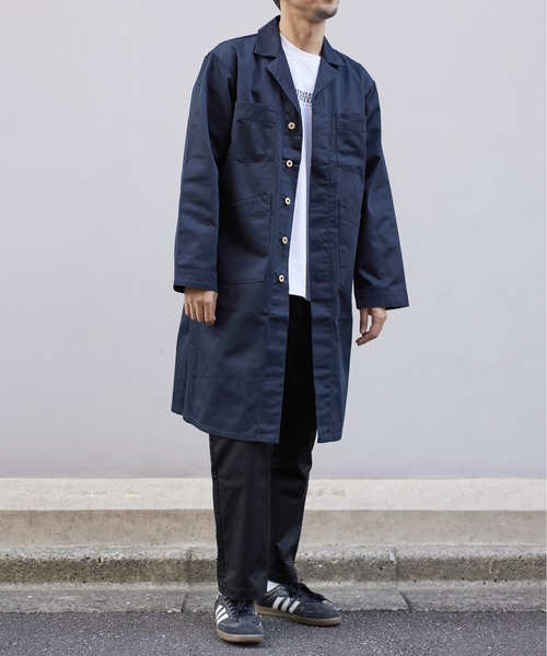 UNIVERSAL OVERALL（ユニバーサルオーバーオール）の「ショップコート 【SHOP COAT】（ステンカラーコート・メンズ・グレー/チャコールグレー/ブラック/カーキ/アイボリー/ベージュ系その他2/ネイビー/グリーン系その他/モカ・XS/S/M/L）」の9枚目の写真
