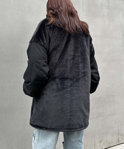 【新品未使用】 Soeur7 スール エコファー切り替え コート ブラック 黒 新品未使用】 Soeur7 スール エコファー切り替え コート ブラック 黒