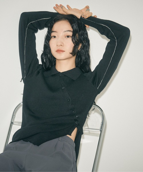 INSIIS（インシス）の「アシンメトリーバイカラーリンキングニットカーディガン（ニット/セーター・レディース・ブラック/ライトグリーン/ブラウン・フリー）」の7枚目の写真