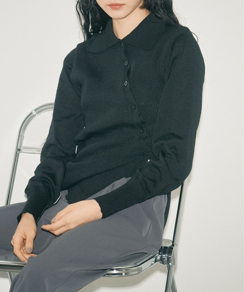 INSIIS（インシス）の「アシンメトリーバイカラーリンキングニットカーディガン（ニット/セーター・レディース・ブラック/ライトグリーン/ブラウン・フリー）」の4枚目の写真