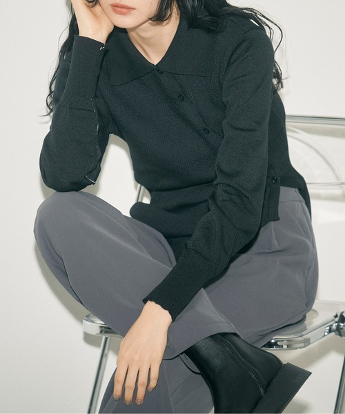 INSIIS（インシス）の「アシンメトリーバイカラーリンキングニットカーディガン（ニット/セーター・レディース・ブラック/ライトグリーン/ブラウン・フリー）」の5枚目の写真