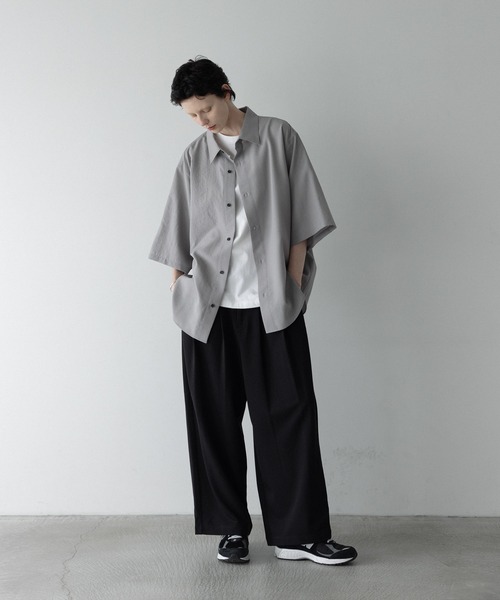 loose synthetic linen over shirt / ルーズシンセティック