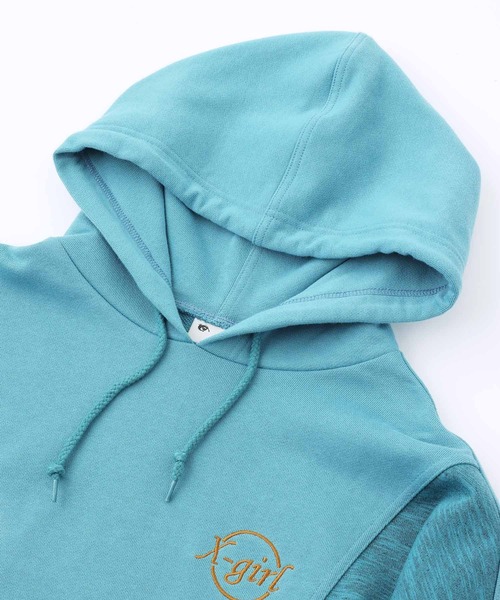 X-girl（エックスガール）の「COLORBLOCK SWEAT HOODIE（パーカー・レディース・チャコール/ライトグリーン/ホワイト・S/M）」の9枚目の写真
