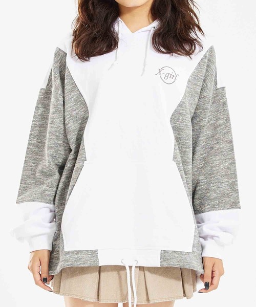 X-girl（エックスガール）の「COLORBLOCK SWEAT HOODIE（パーカー・レディース・チャコール/ライトグリーン/ホワイト・S/M）」の22枚目の写真