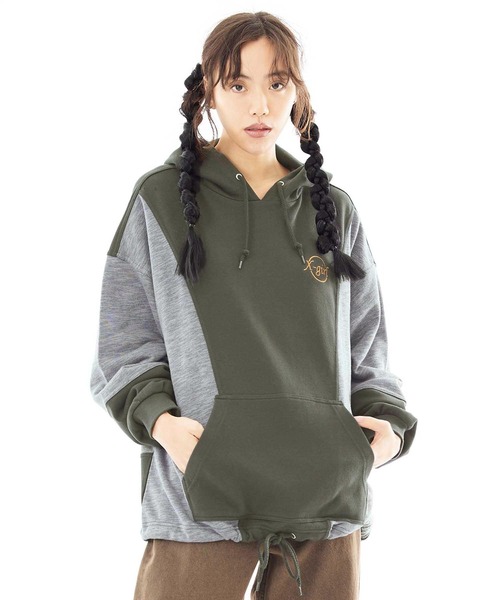 X-girl（エックスガール）の「COLORBLOCK SWEAT HOODIE（パーカー・レディース・チャコール/ライトグリーン/ホワイト・S/M）」の19枚目の写真