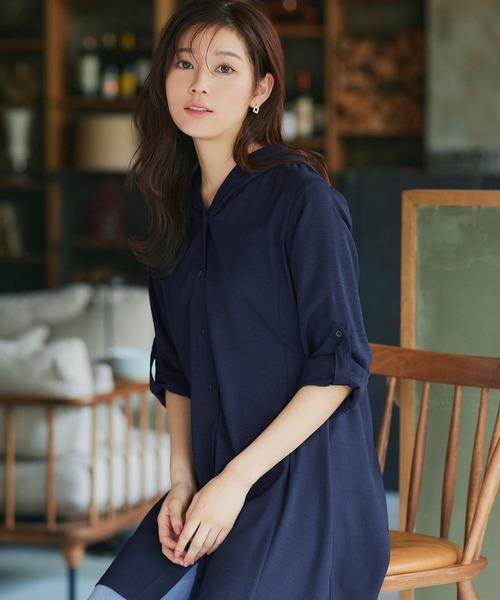 【新色追加・洗える】麻調パーカーチュニックブラウス(シャツ/ブラウス)|Tiaclasse(ティアクラッセ) 【新色追加・洗える】麻調パーカーチュニックブラウス(シャツ/ブラウス)|Tiaclasse(ティアクラッセ)