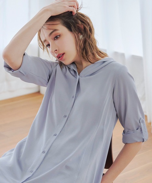 【新色追加・洗える】麻調パーカーチュニックブラウス(シャツ/ブラウス)|Tiaclasse(ティアクラッセ) 【新色追加・洗える】麻調パーカーチュニックブラウス(シャツ/ブラウス)|Tiaclasse(ティアクラッセ)