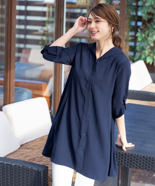 【新色追加・洗える】麻調パーカーチュニックブラウス(シャツ/ブラウス)|Tiaclasse(ティアクラッセ) 【新色追加・洗える】麻調パーカーチュニックブラウス(シャツ/ブラウス)|Tiaclasse(ティアクラッセ)