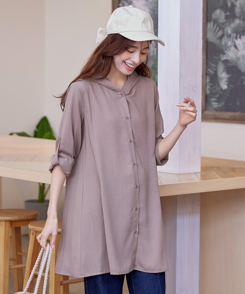 【新色追加・洗える】麻調パーカーチュニックブラウス(シャツ/ブラウス)|Tiaclasse(ティアクラッセ) 【新色追加・洗える】麻調パーカーチュニックブラウス(シャツ/ブラウス)|Tiaclasse(ティアクラッセ)