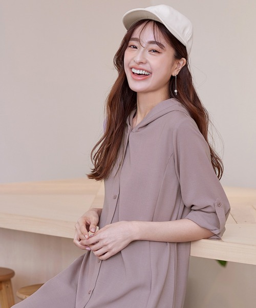 【新色追加・洗える】麻調パーカーチュニックブラウス(シャツ/ブラウス)|Tiaclasse(ティアクラッセ) 【新色追加・洗える】麻調パーカーチュニックブラウス(シャツ/ブラウス)|Tiaclasse(ティアクラッセ)