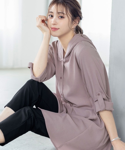 【新色追加・洗える】麻調パーカーチュニックブラウス(シャツ/ブラウス)|Tiaclasse(ティアクラッセ) 【新色追加・洗える】麻調パーカーチュニックブラウス(シャツ/ブラウス)|Tiaclasse(ティアクラッセ)