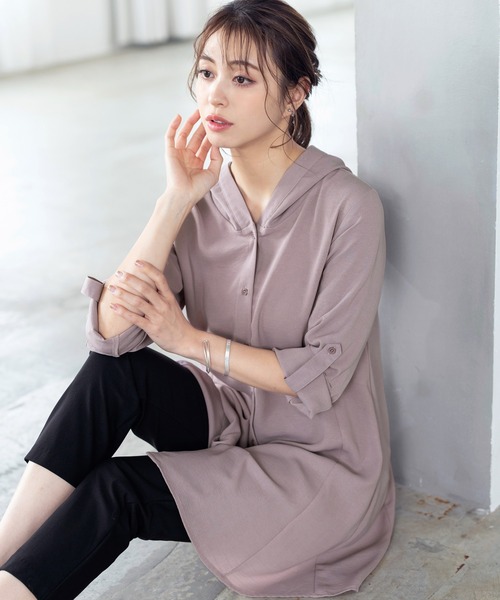 【新色追加・洗える】麻調パーカーチュニックブラウス(シャツ/ブラウス)|Tiaclasse(ティアクラッセ) 【新色追加・洗える】麻調パーカーチュニックブラウス(シャツ/ブラウス)|Tiaclasse(ティアクラッセ)