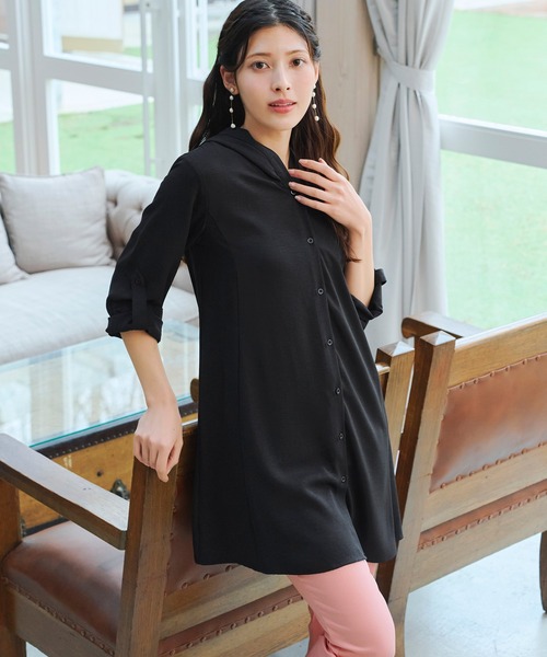 【新色追加・洗える】麻調パーカーチュニックブラウス(シャツ/ブラウス)|Tiaclasse(ティアクラッセ) 【新色追加・洗える】麻調パーカーチュニックブラウス(シャツ/ブラウス)|Tiaclasse(ティアクラッセ)