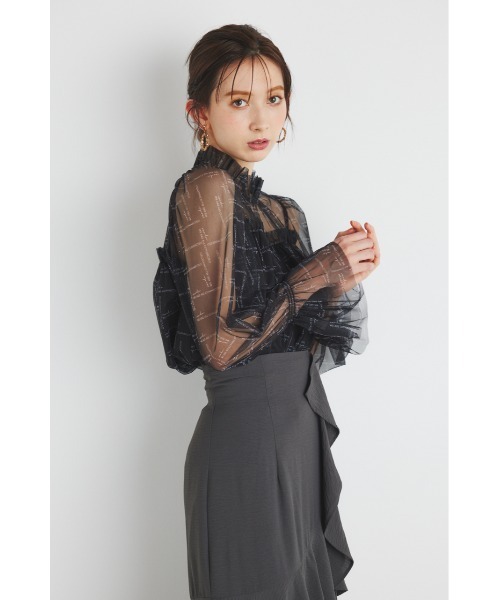 rienda（リエンダ）の「ロゴプリント柄チュールブラウス（シャツ 