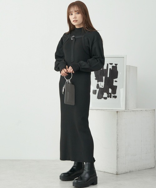 earth music&ecology（アースミュージックアンドエコロジー）の「[SET2点]ボレロ+ニットワンピース（ワンピース・レディース・ブルー/ブラック/ベージュ・FREE）」の2枚目の写真