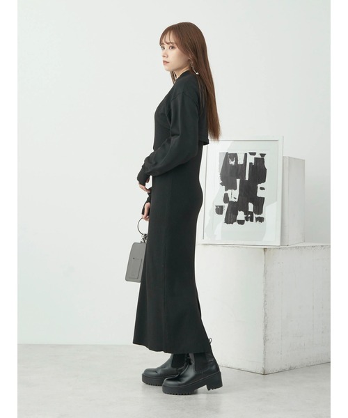 earth music&ecology（アースミュージックアンドエコロジー）の「[SET2点]ボレロ+ニットワンピース（ワンピース・レディース・ブルー/ブラック/ベージュ・FREE）」の5枚目の写真