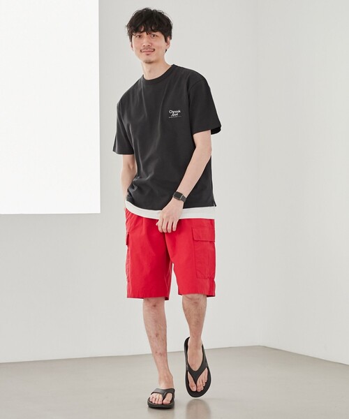 coen（コーエン）の「Chinook Sport（チヌークスポーツ）別注グログラン6ポケットカーゴショーツ（セットアップ対応）（カーゴパンツ・メンズ・ブラック/レッド・S/M/L/XL）」の6枚目の写真