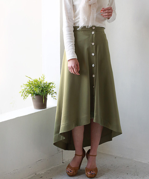 REAL CUBE（リアルキューブ）の「2WAYアシンメトリーボタンスカート（スカート・レディース・パープル/グリーン/オレンジ・M）」の5枚目の写真