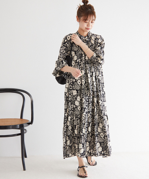 JOURNAL STANDARD relume（ジャーナルスタンダード　レリューム）の「《追加》レトロフラワープリントボウタイギャザーワンピース（ワンピース・レディース・ブラック/グリーン・FREE）」の21枚目の写真