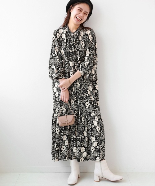 JOURNAL STANDARD relume（ジャーナルスタンダード　レリューム）の「《追加》レトロフラワープリントボウタイギャザーワンピース（ワンピース・レディース・ブラック/グリーン・FREE）」の15枚目の写真