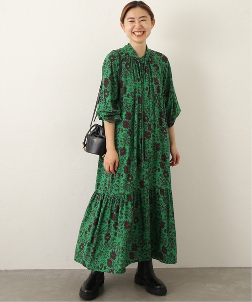 JOURNAL STANDARD relume（ジャーナルスタンダード　レリューム）の「《追加》レトロフラワープリントボウタイギャザーワンピース（ワンピース・レディース・ブラック/グリーン・FREE）」の16枚目の写真