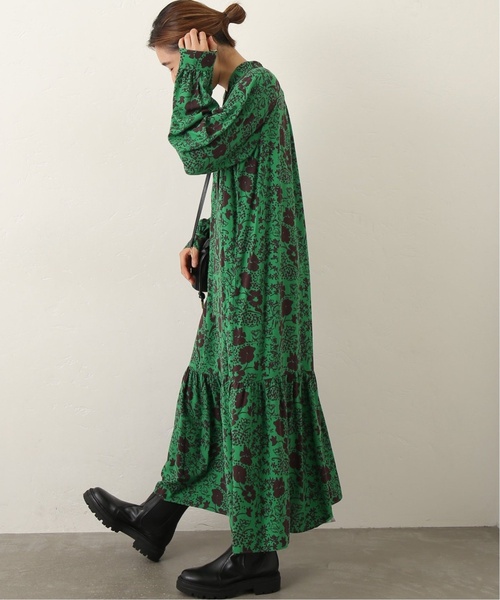 JOURNAL STANDARD relume（ジャーナルスタンダード　レリューム）の「《追加》レトロフラワープリントボウタイギャザーワンピース（ワンピース・レディース・ブラック/グリーン・FREE）」の13枚目の写真