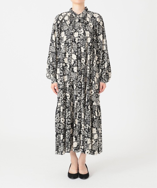 JOURNAL STANDARD relume（ジャーナルスタンダード　レリューム）の「《追加》レトロフラワープリントボウタイギャザーワンピース（ワンピース・レディース・ブラック/グリーン・FREE）」の8枚目の写真