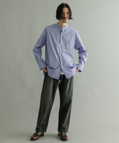 THOMAS MASON（トーマス メイソン）の「トーマスメイソンバンドカラーオーバーシャツ（シャツ/ブラウス・メンズ・ブラック/ストライプ/ホワイト/ロイヤルブルー・LARGE/X-LARGE/MEDIUM）」の7枚目の写真