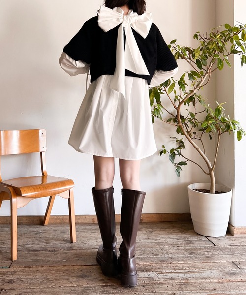 Mysa&Liina(ミーサリーナ)の「ニットベスト×ボウタイブラウス(シャツ/ブラウス・レディース・ブラック/ピンクベージュ/ベージュ・M)」の14枚目の写真