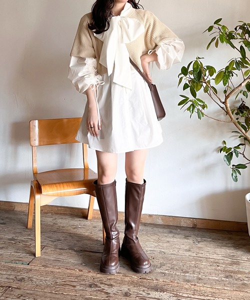 Mysa&Liina(ミーサリーナ)の「ニットベスト×ボウタイブラウス(シャツ/ブラウス・レディース・ブラック/ピンクベージュ/ベージュ・M)」の7枚目の写真