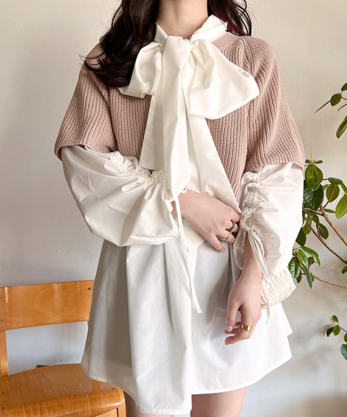 Mysa&Liina(ミーサリーナ)の「ニットベスト×ボウタイブラウス(シャツ/ブラウス・レディース・ブラック/ピンクベージュ/ベージュ・M)」の15枚目の写真