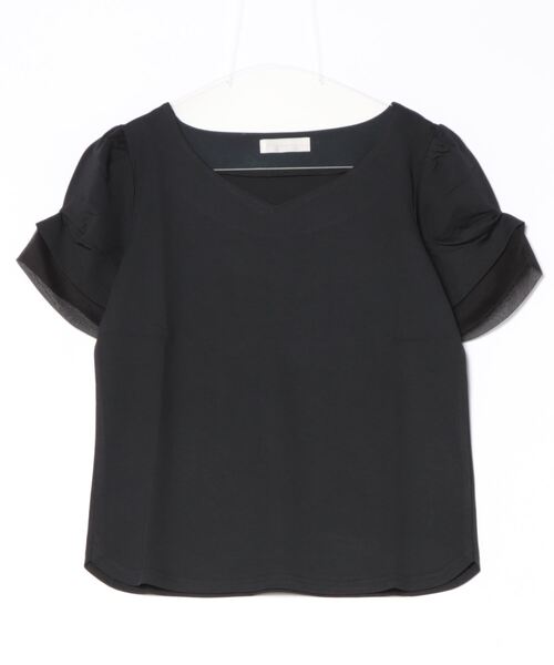 12Twelve Agenda(トゥエルブ アジェンダ)の「ハートネック異素材タックスリーブカットソープルオーバー(Tシャツ/カットソー・レディース・ネイビー/ミント/チャコールグレー/オフホワイト/カーキ/サックスブルー/ブラック/モカ・M)」の2枚目の写真