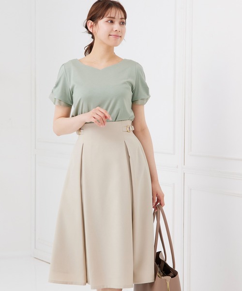 12Twelve Agenda(トゥエルブ アジェンダ)の「ハートネック異素材タックスリーブカットソープルオーバー(Tシャツ/カットソー・レディース・ネイビー/ミント/チャコールグレー/オフホワイト/カーキ/サックスブルー/ブラック/モカ・M)」の15枚目の写真