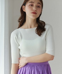 5分袖ボートネックリブニット