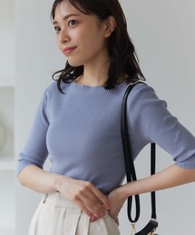5分袖ボートネックリブニット