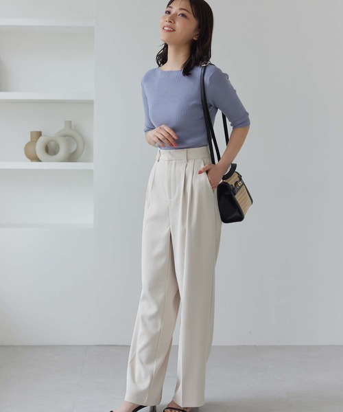 Edit Sheen（エディットシーン）の「5分袖ボートネックリブニット（ニット/セーター・レディース・ホワイト/ブルー/ブラック/ホワイト×ブラック・M）」の7枚目の写真