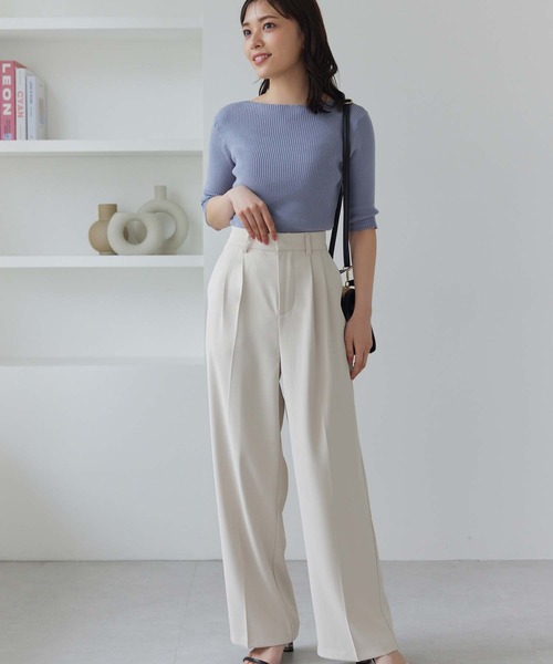 Edit Sheen（エディットシーン）の「5分袖ボートネックリブニット（ニット/セーター・レディース・ホワイト/ブルー/ブラック/ホワイト×ブラック・M）」の8枚目の写真