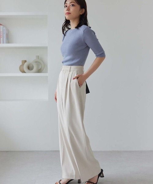 Edit Sheen（エディットシーン）の「5分袖ボートネックリブニット（ニット/セーター・レディース・ホワイト/ブルー/ブラック/ホワイト×ブラック・M）」の9枚目の写真