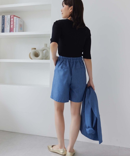 Edit Sheen（エディットシーン）の「5分袖ボートネックリブニット（ニット/セーター・レディース・ホワイト/ブルー/ブラック/ホワイト×ブラック・M）」の13枚目の写真