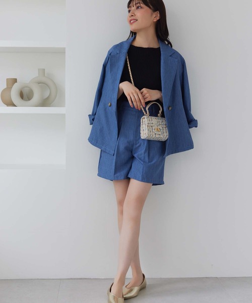 Edit Sheen（エディットシーン）の「5分袖ボートネックリブニット（ニット/セーター・レディース・ホワイト/ブルー/ブラック/ホワイト×ブラック・M）」の15枚目の写真