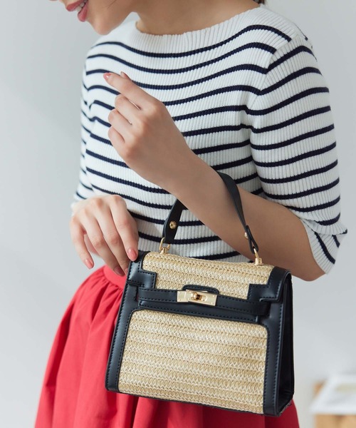 Edit Sheen（エディットシーン）の「5分袖ボートネックリブニット（ニット/セーター・レディース・ホワイト/ブルー/ブラック/ホワイト×ブラック・M）」の18枚目の写真