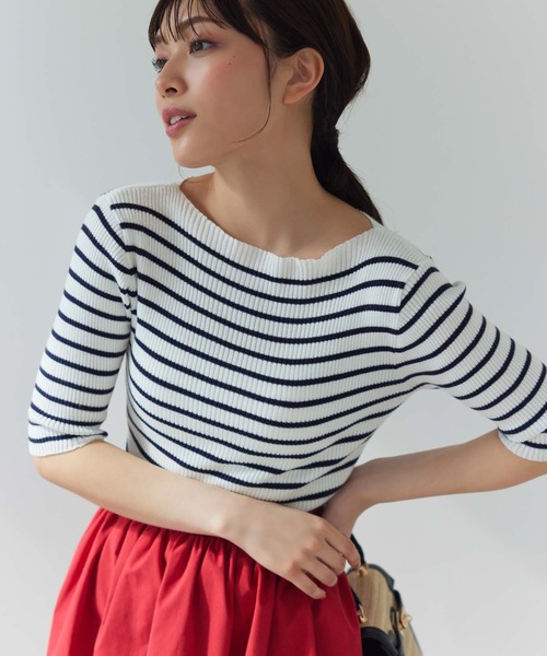 5分袖ボートネックリブニット（ニット/セーター）｜Edit Sheen