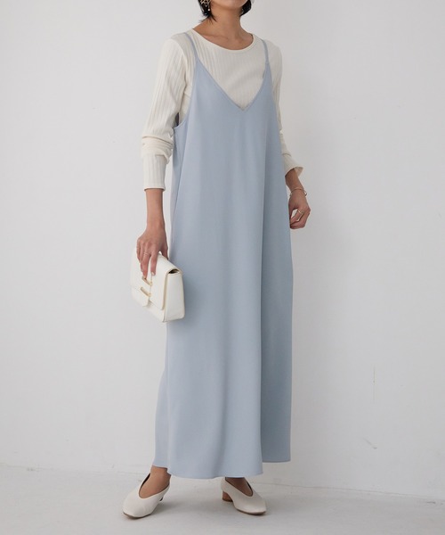 for/c(フォーシー)の「ジョーゼットキャミワンピース【サスティナブル】(ワンピース・レディース・ネイビー/ホワイト/ベージュ/ブラック/グレイッシュブルー・S/M/L/LL)」の12枚目の写真