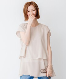 【洗える】バックサテンアムンゼン フレンチスリーブ ブラウス